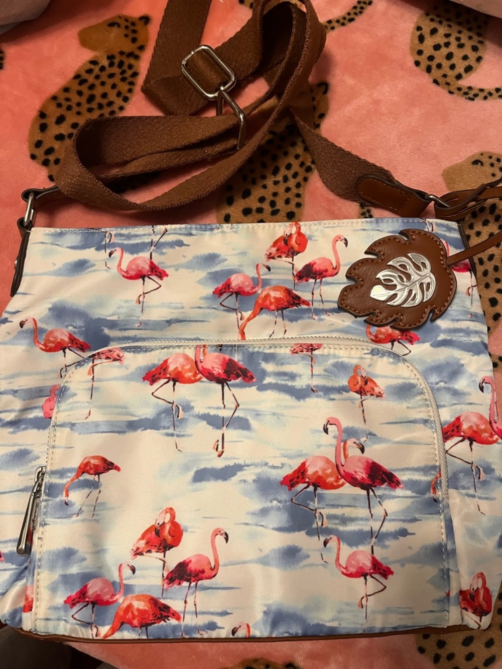 Tommy Bahama Brown Leather Accent Crossbody with Red Interior